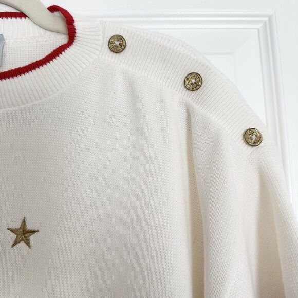 Bay Point Threads Women’s Nautical Anchor Sweater Size L Red White Gold Stars - Picture 4 of 8